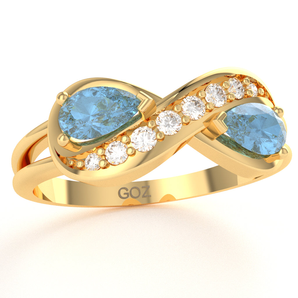 Blue Topaz Diamond Infinity Love Ring In 14k Yellow Gold