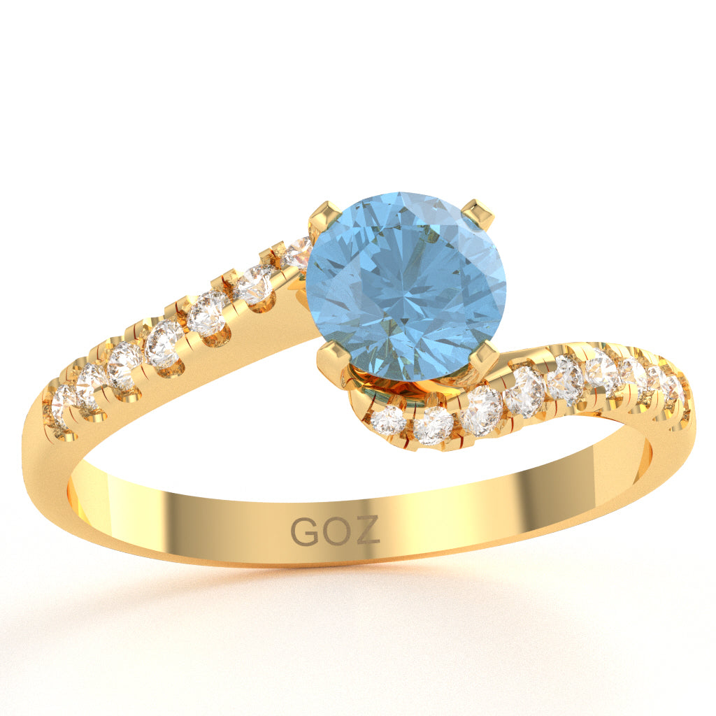Blue Topaz Diamond Curly Dainty Engagement Ring In 10k Yellow Gold