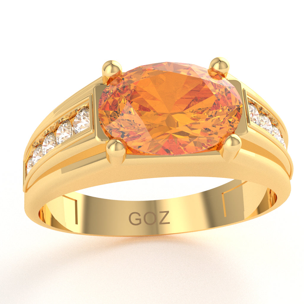Citrine Diamond Designer Channel Ring In 14k Yellow Gold