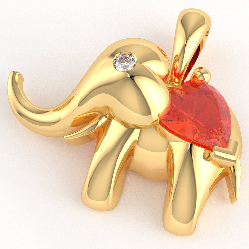 Citrine Diamond Elephant Heart Birthstone Pendant In 14k Yellow Gold
