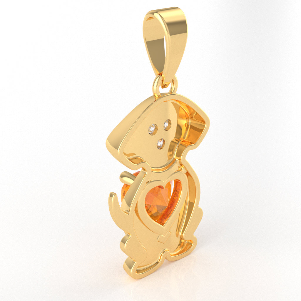 Citrine Diamond Puppy Love Heart Pendant In 14k Yellow Gold