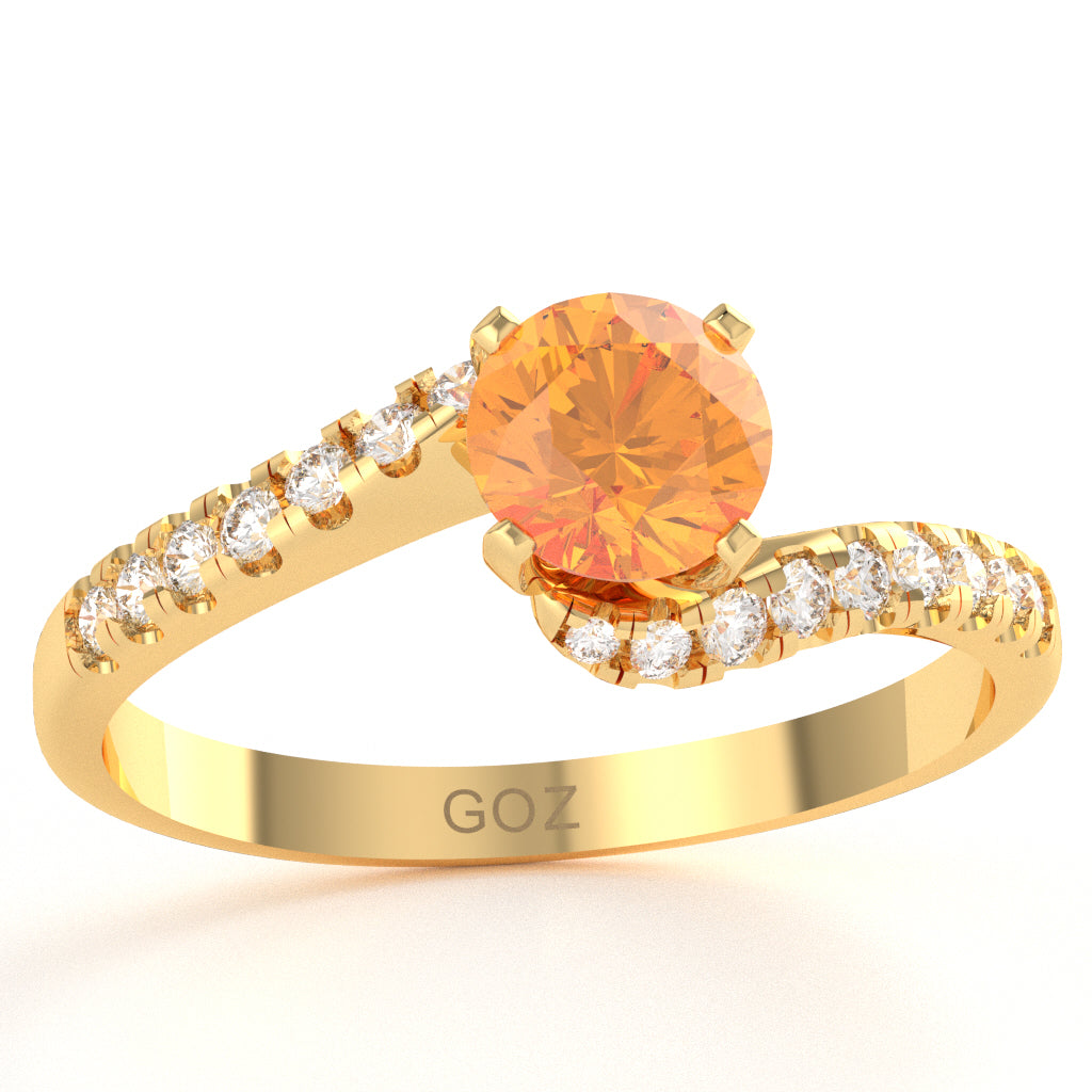 Citrine Diamond Curly Dainty Engagement Ring In 10k Yellow Gold