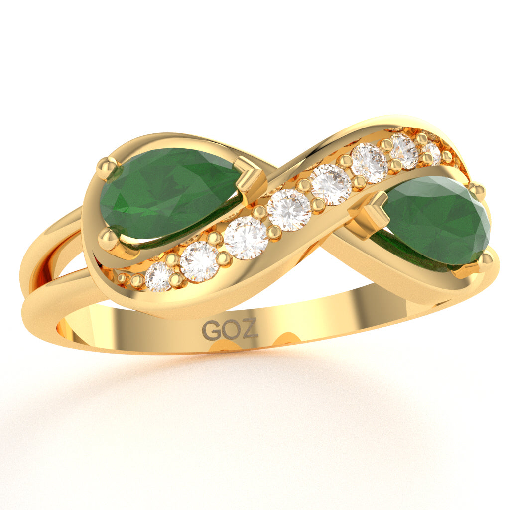 Emerald Diamond Infinity Love Ring In 14k Yellow Gold