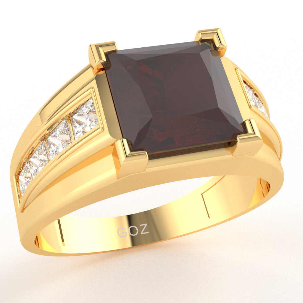 Men's Big Daddy Garnet Lab-Grown Diamond Channel Ring In Solid 10k Yellow Gold