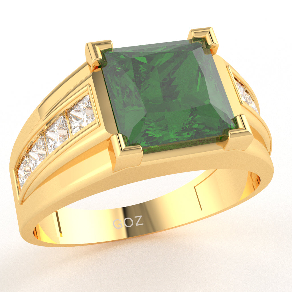 Men's Big Daddy Lab-Created Emerald Lab-Grown Diamond Channel Ring In Solid 14k Yellow Gold