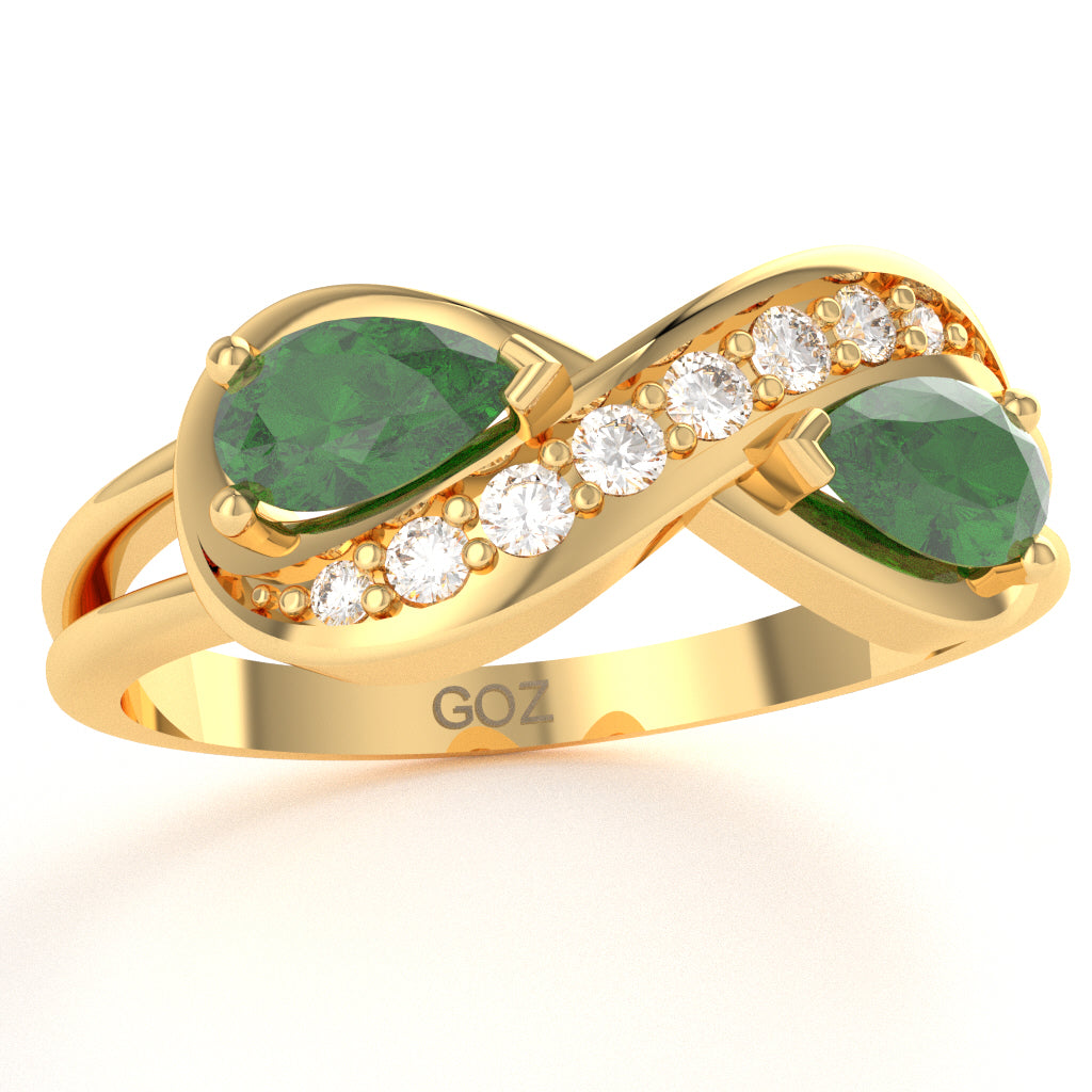 Lab-Created Emerald Diamond Infinity Love Ring In 14k Yellow Gold