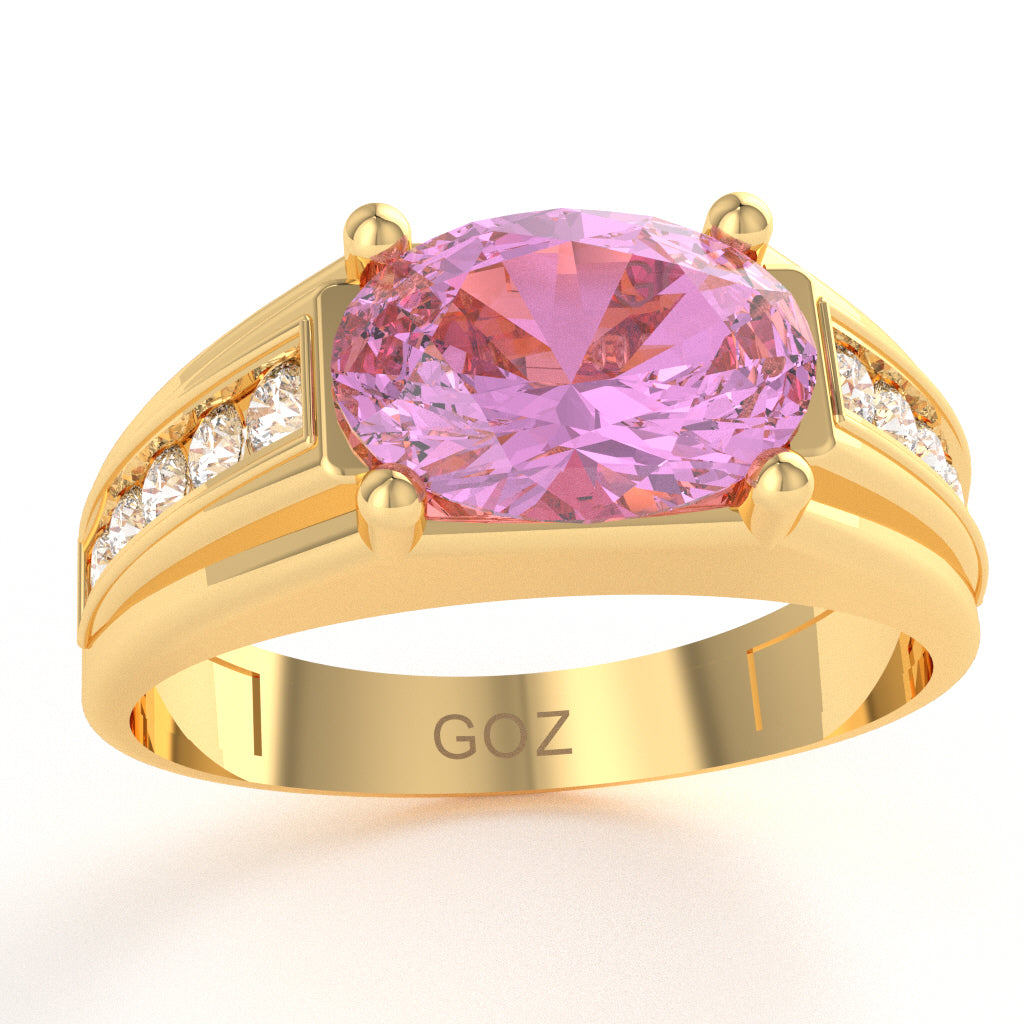 Lab-Created Pink Sapphire Diamond Designer Channel Ring In 14k Yellow Gold