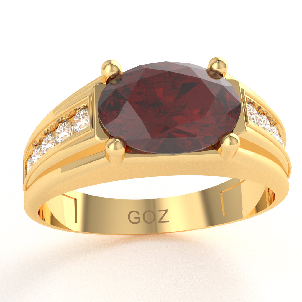 Lab-Created Ruby Diamond Designer Channel Ring In 14k Yellow Gold