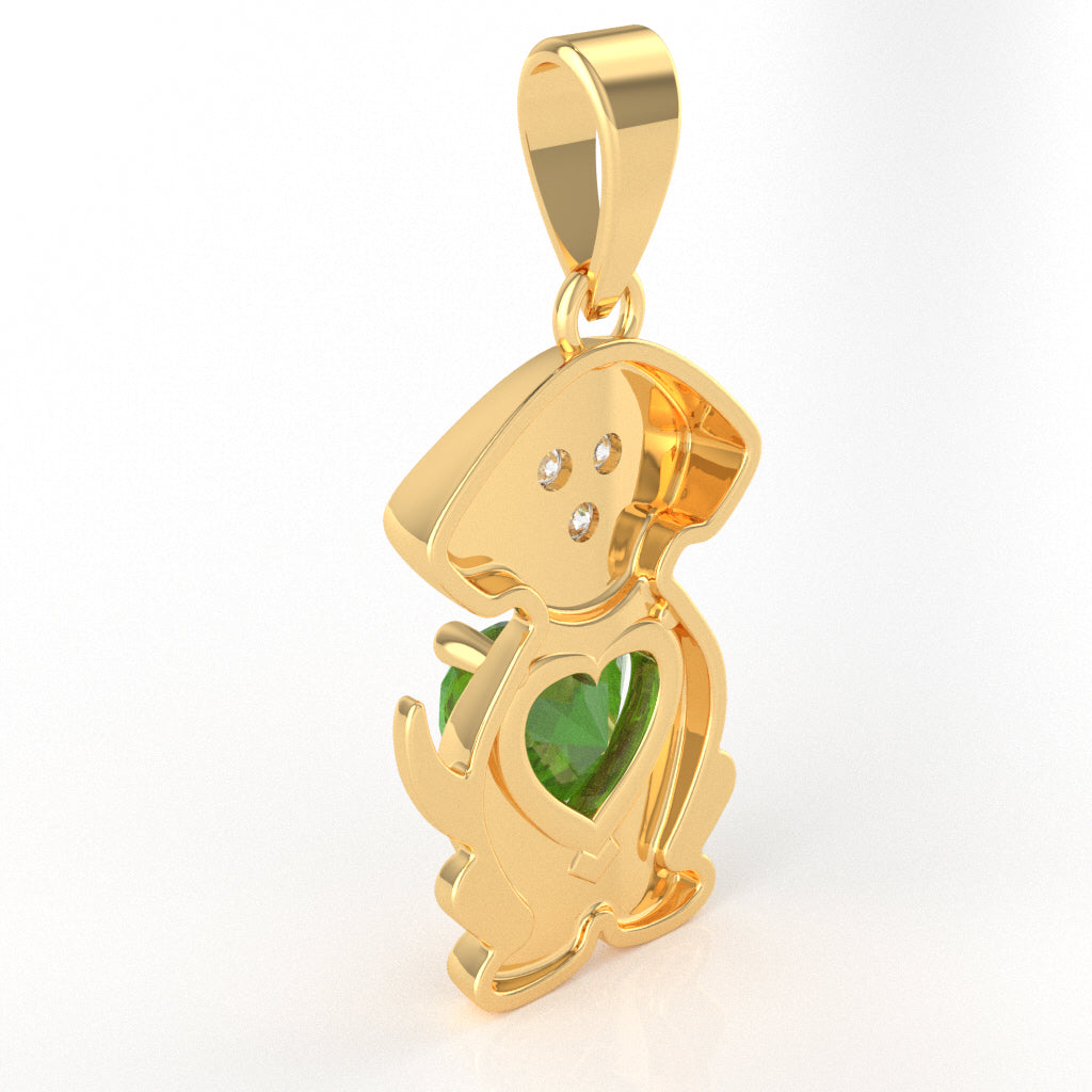 Peridot Diamond Puppy Love Heart Pendant In 14k Yellow Gold