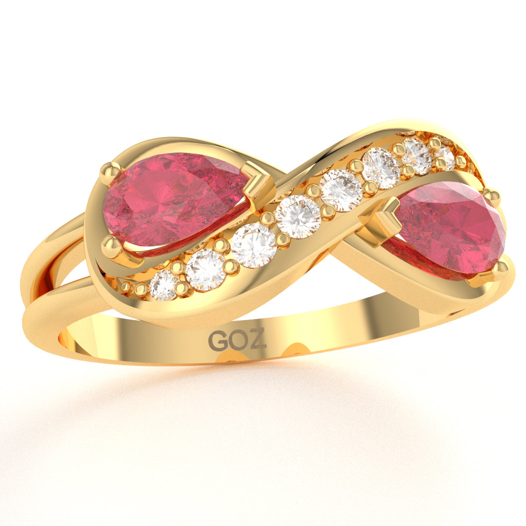 Pink Tourmaline Diamond Infinity Love Ring In 14k Yellow Gold