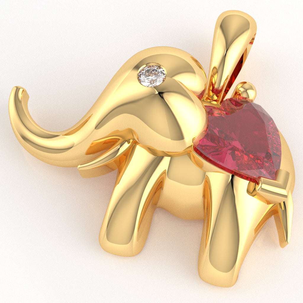 Pink Tourmaline Diamond Elephant Heart Birthstone Pendant In 10k Yellow Gold