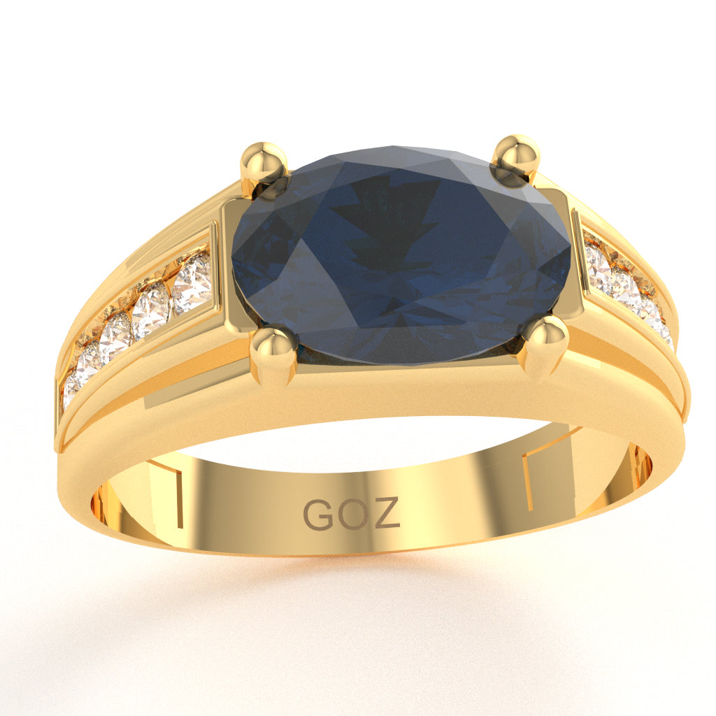 Lab-Created Sapphire Diamond Designer Channel Ring In 14k Yellow Gold