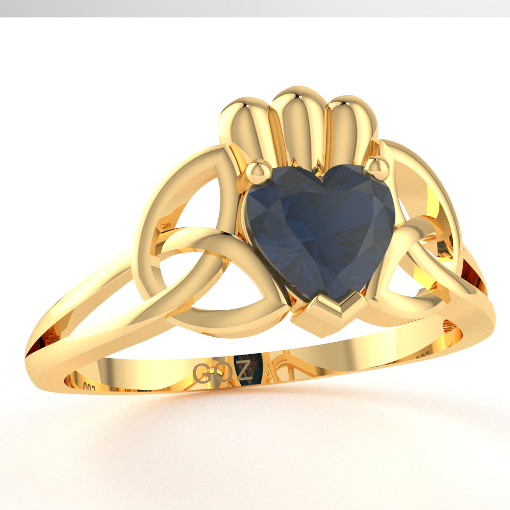 Celtic Trinity Knot Claddagh Lab-Created Sapphire Engagement Ring In 14k Yellow Gold