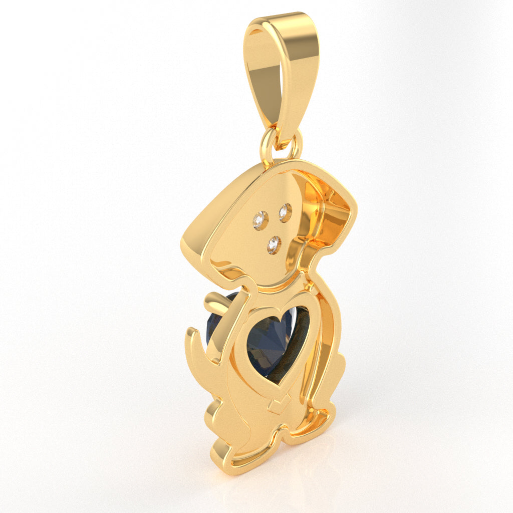 Lab-Created Sapphire Diamond Puppy Love Heart Pendant In 14k Yellow Gold