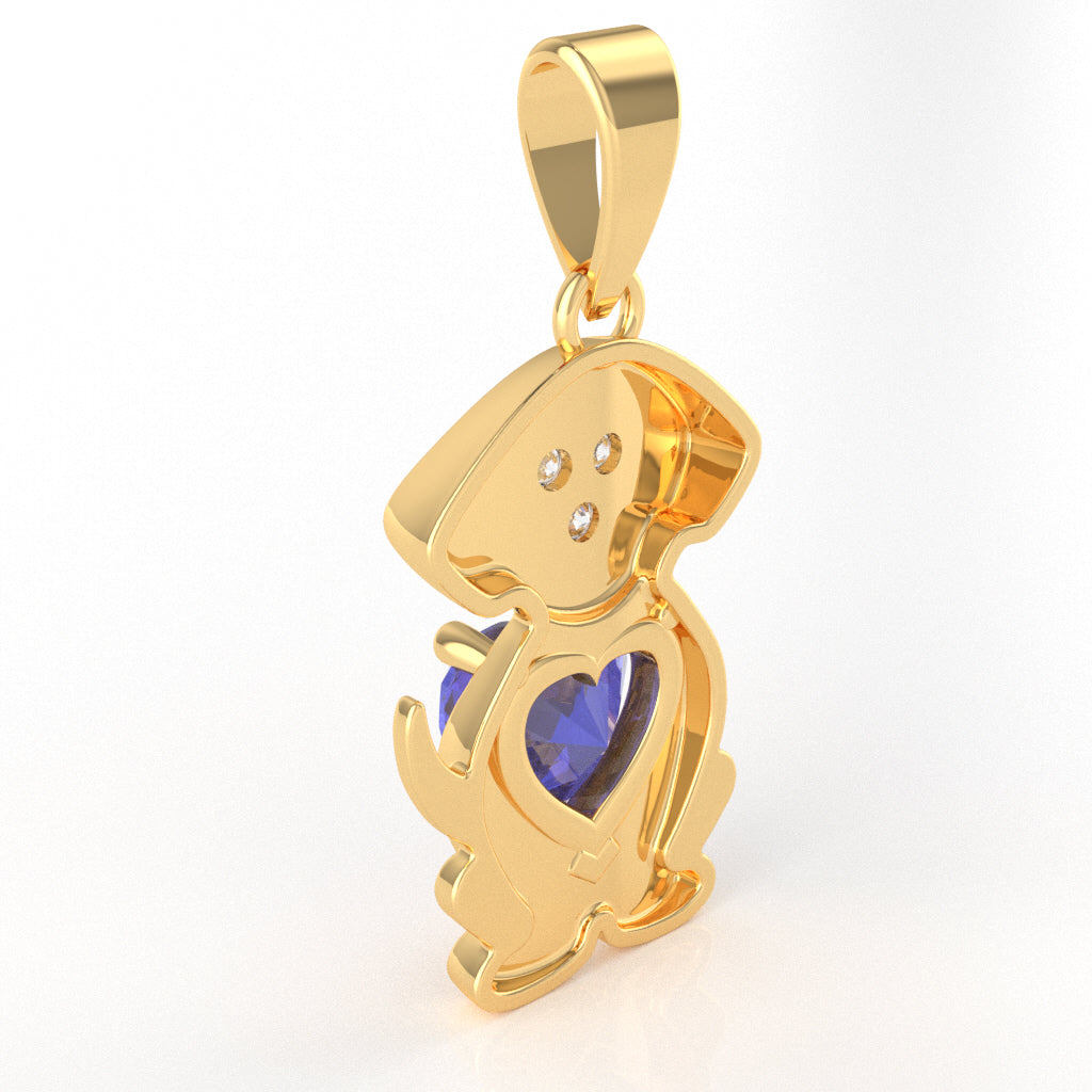 Tanzanite Diamond Puppy Love Heart Pendant In 10k Yellow Gold