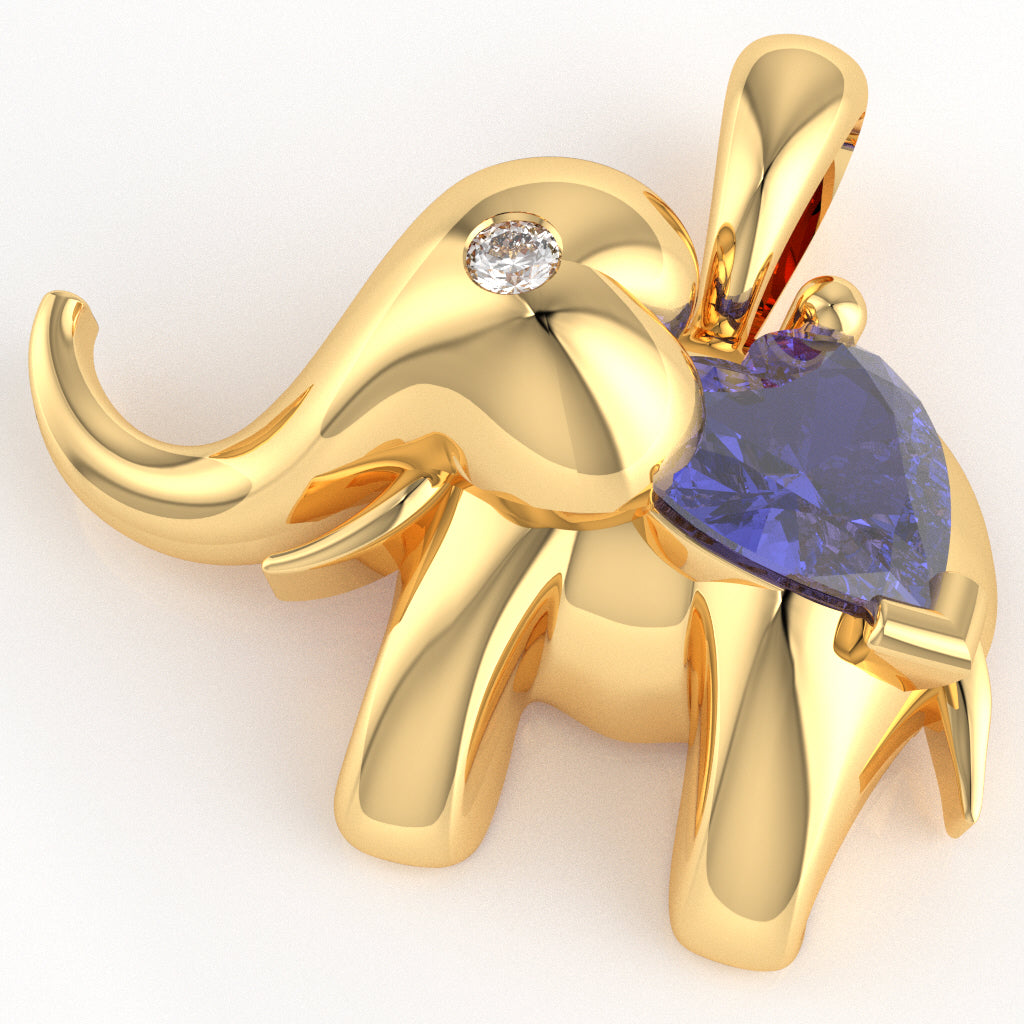 Tanzanite Diamond Elephant Heart Birthstone Pendant In 10k Yellow Gold