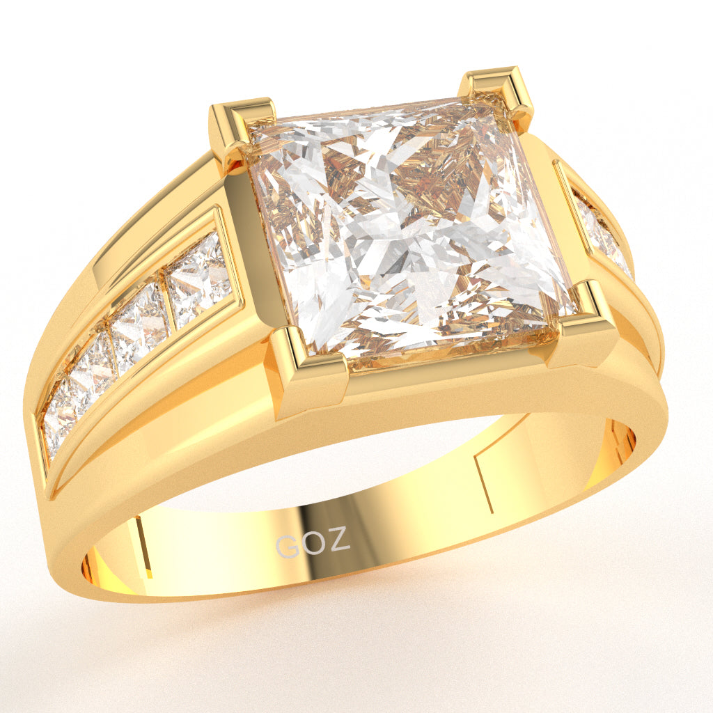 Men's Big Daddy White Topaz Lab-Grown Diamond Channel Ring In Solid 10k Yellow Gold