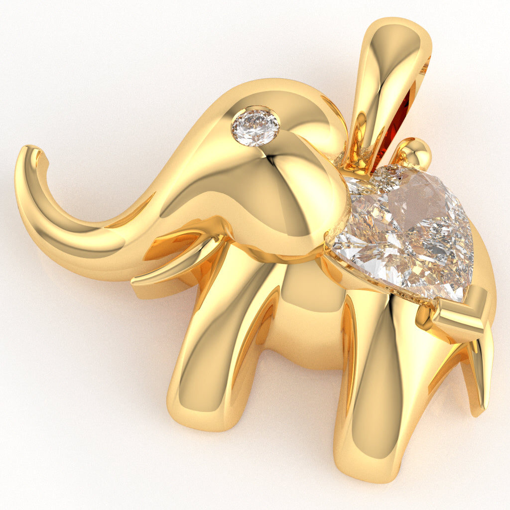 White Topaz Diamond Elephant Heart Birthstone Pendant In 14k Yellow Gold