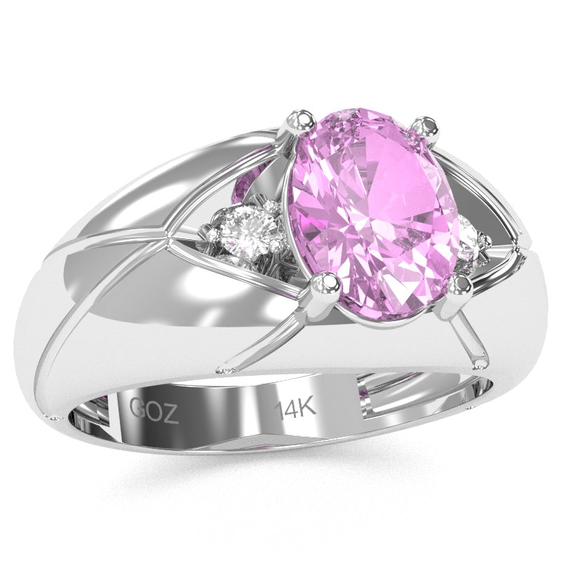 Men's Designer Lab-Created Pink Sapphire Diamond Ring In Solid 14k White Gold