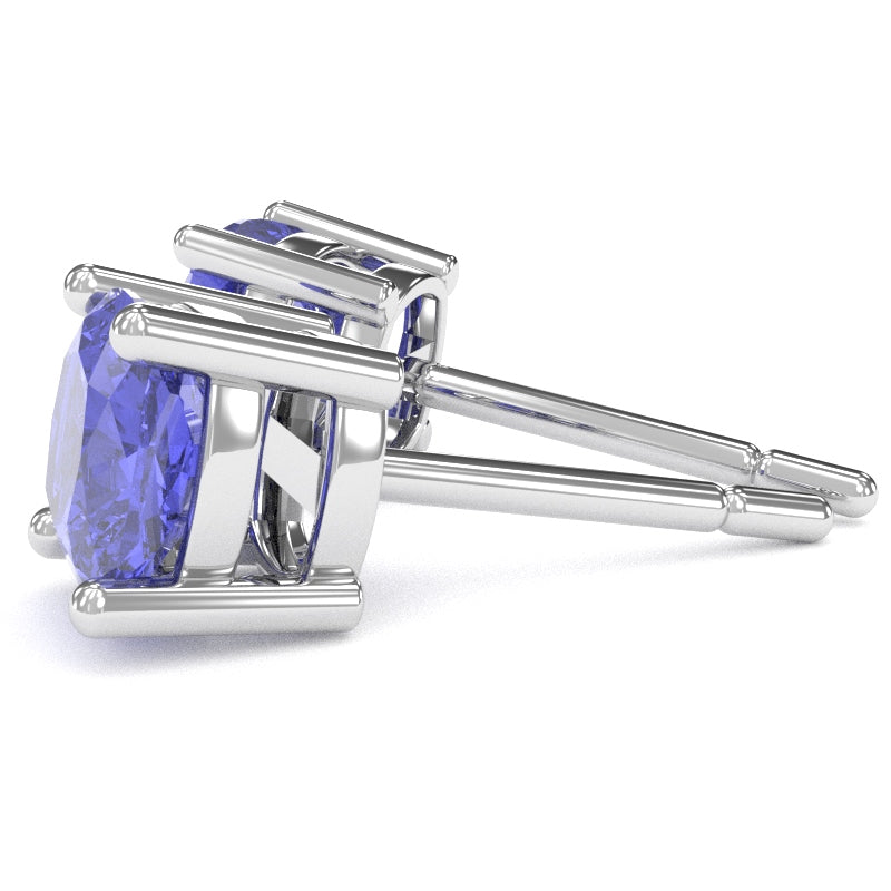 Tanzanite 6mm Cushion Stud Earrings in 14k White Gold