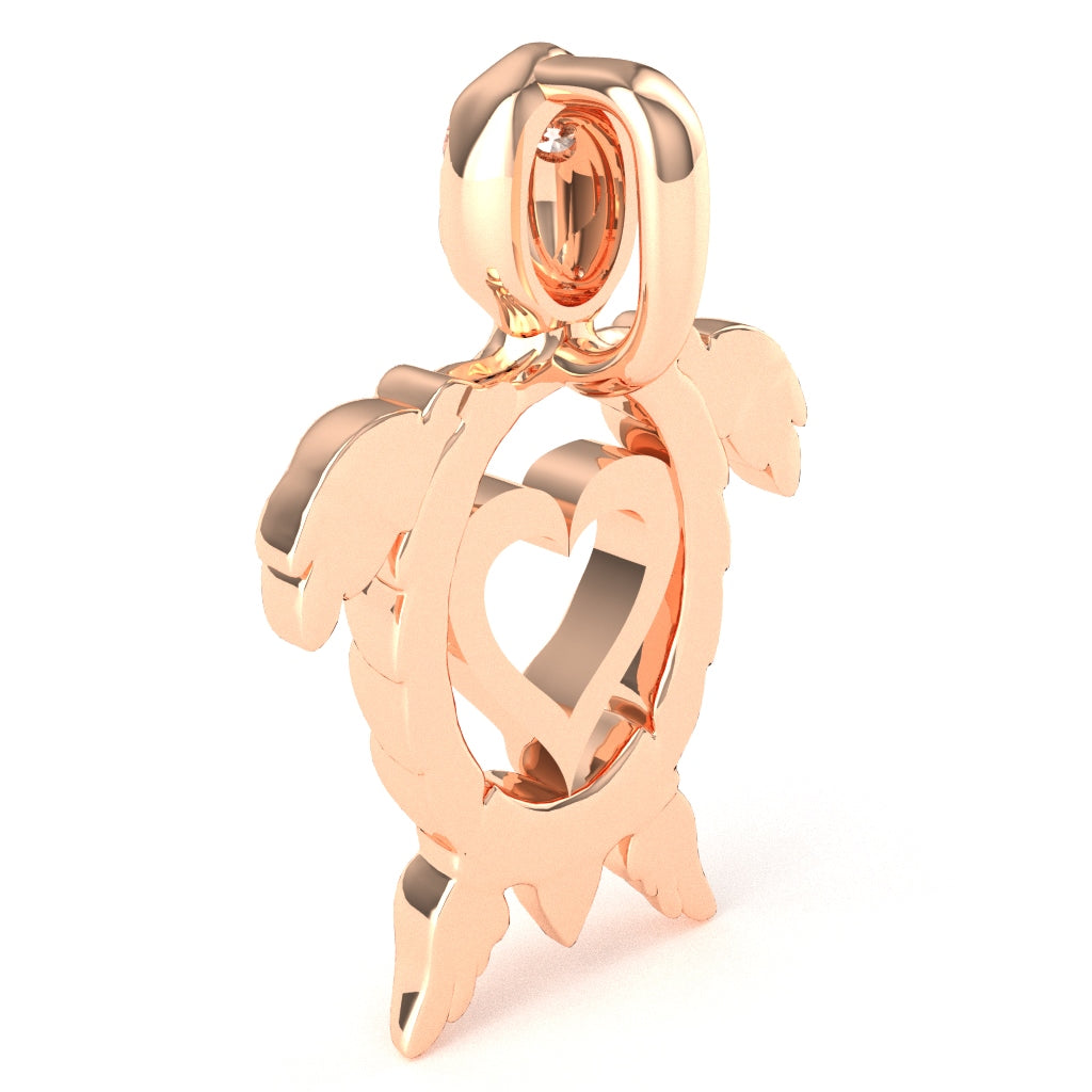 Sea Turtle Love Heart Diamond Pendant In Solid 10k Rose Gold