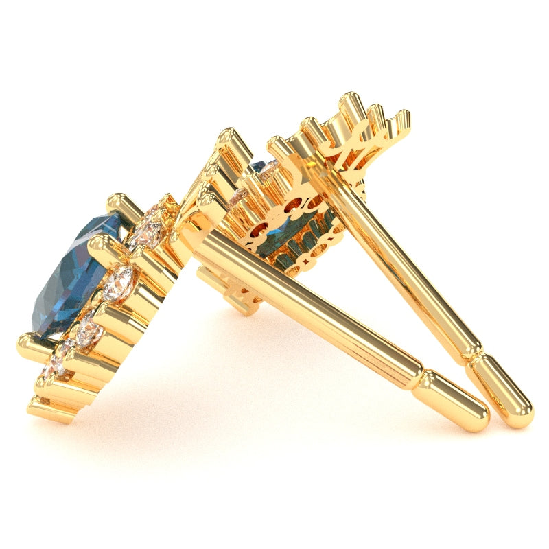 Lab-Created Alexandrite Diamond Claddagh Motive Stud Earrings in 14k Yellow Gold
