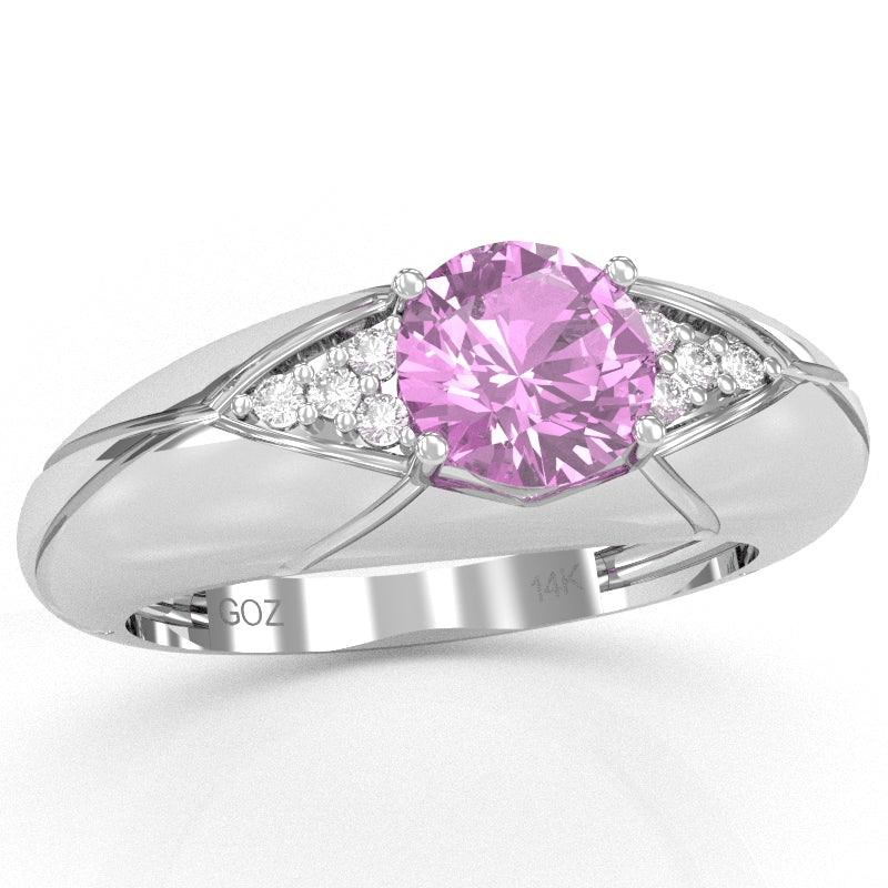 Designer Lab-Created Pink Sapphire Diamond Cocktail Ring In Solid 14k White Gold