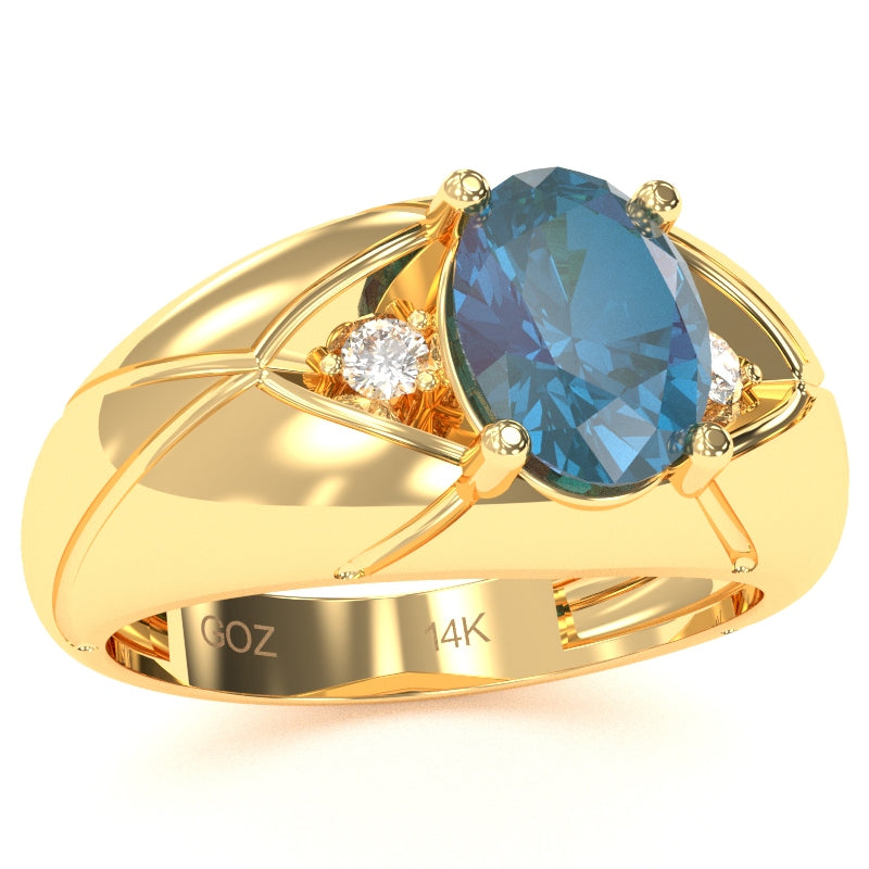 Men's Designer Lab-Created Alexandrite Diamond Ring In Solid 14k Yellow Gold