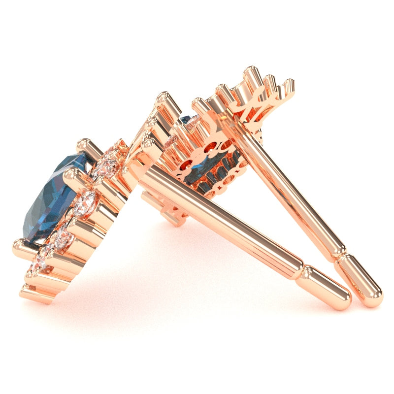 Lab-Created Alexandrite Diamond Claddagh Motive Stud Earrings in 14k Rose Gold