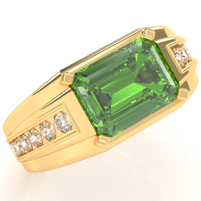 Men's Peridot Diamond Channel Ring In Solid 10k Yellow Gold