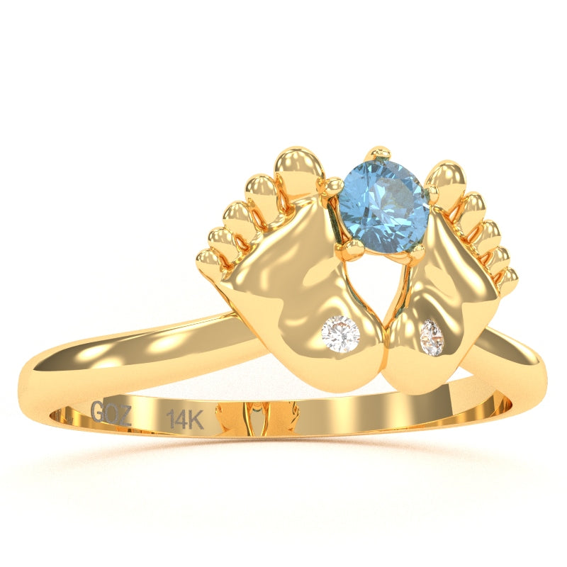 Baby Feet Blue Topaz Diamond Ring In 14k Yellow Gold