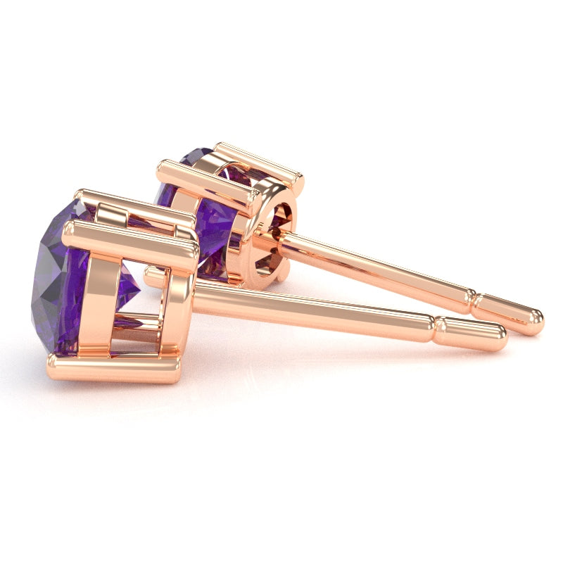 Amethyst 6mm Round Stud Earrings in 14k Rose Gold