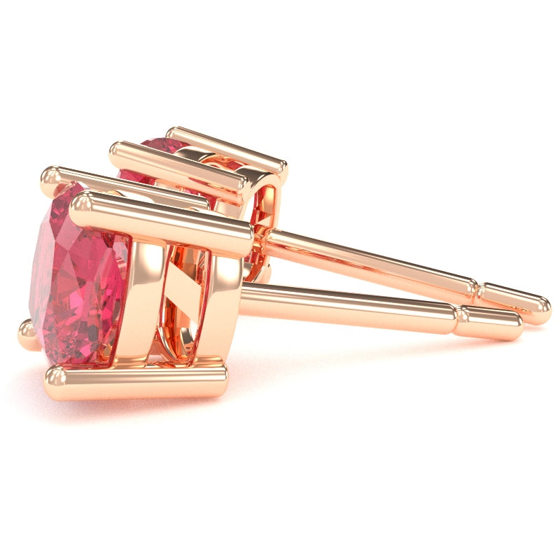 Pink Tourmaline 6mm Cushion Stud Earrings in 14k Rose Gold