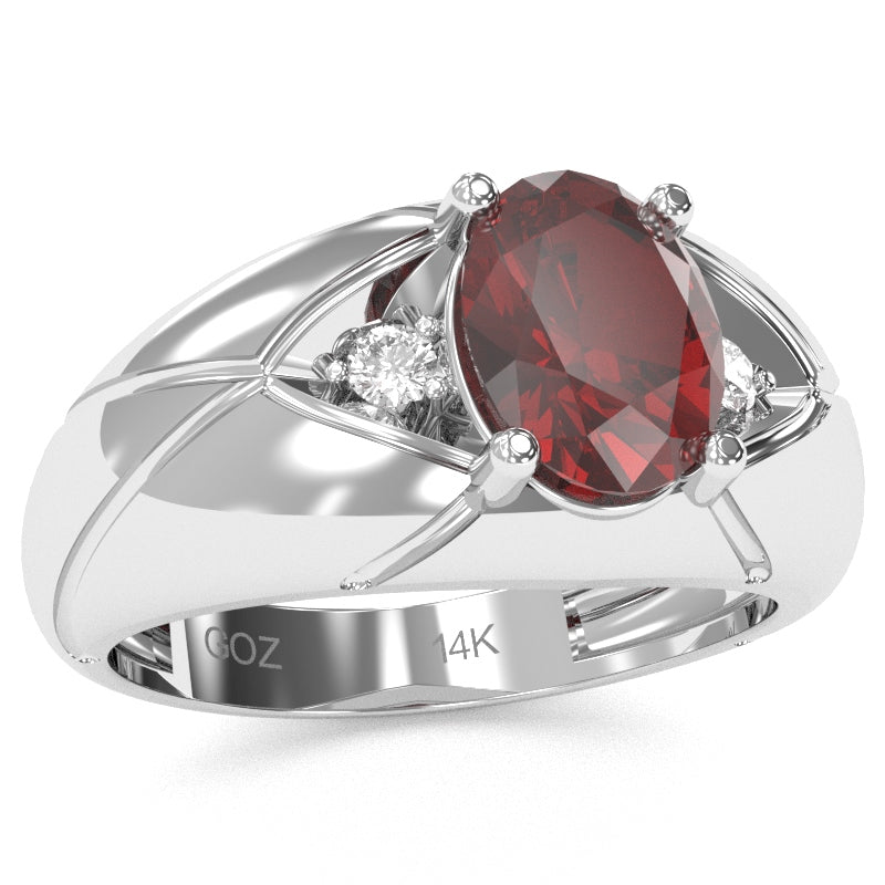 Men's Designer Lab-Created Ruby Diamond Ring In Solid 14k White Gold