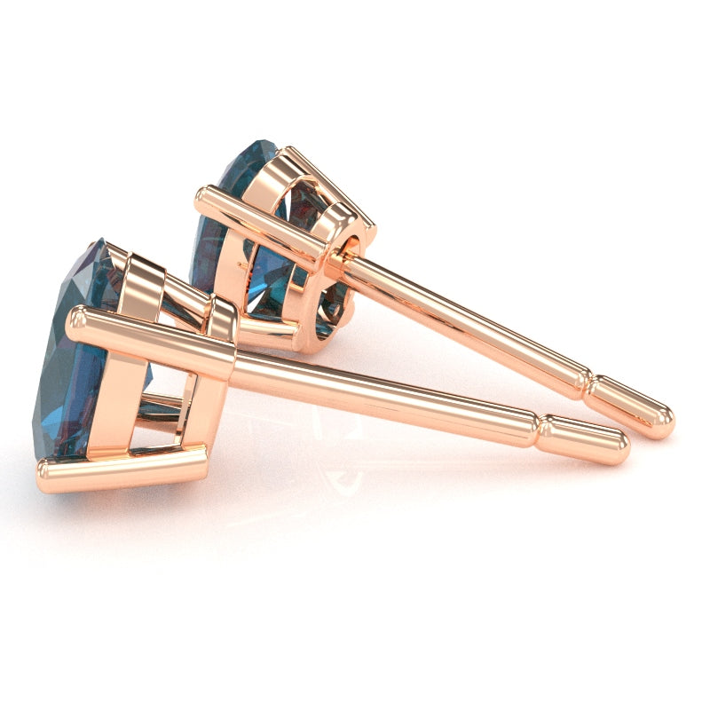 Lab-Created Alexandrite 7x5mm Oval Stud Earrings in 14k Rose Gold