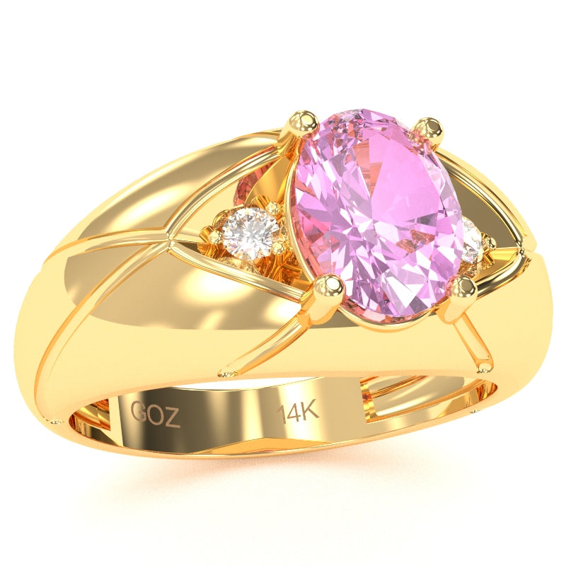 Men's Designer Lab-Created Pink Sapphire Diamond Ring In Solid 14k Yellow Gold