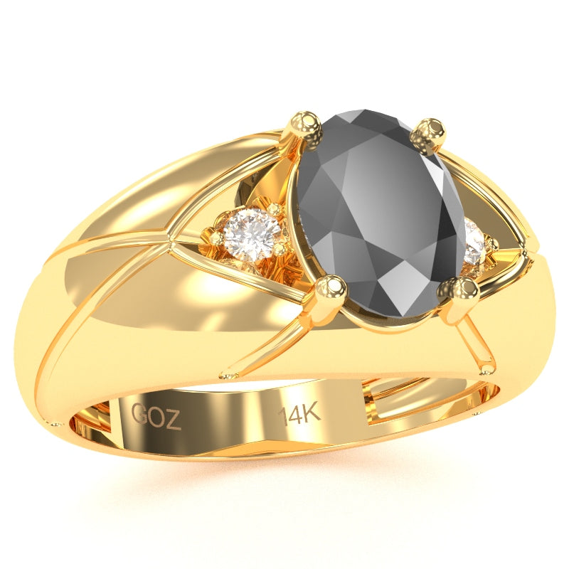 Men's Designer Black Onyx Diamond Ring In Solid 14k Yellow Gold
