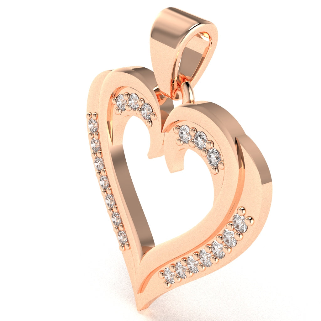 Hearts Love Diamond Encrusted Pendant In 14k Rose Gold