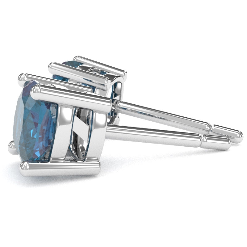 Lab-Created Alexandrite 6mm Cushion Stud Earrings in 14k White Gold