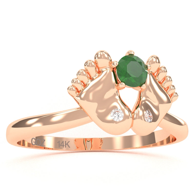Baby Feet Emerald Diamond Ring In 14k Rose Gold
