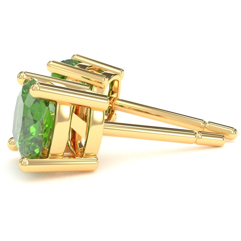 Peridot 6mm Cushion Stud Earrings in 14k Yellow Gold