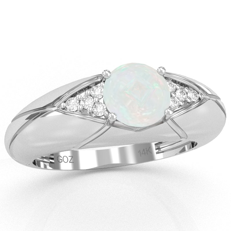 Designer Opal Diamond Cocktail Ring In Solid 14k White Gold