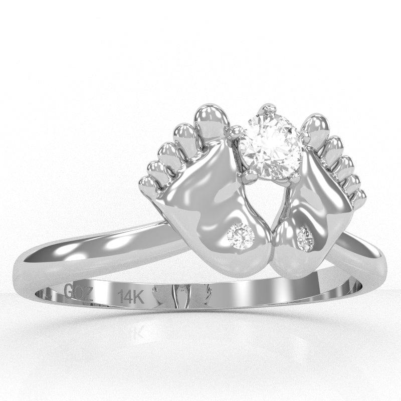 Baby Feet White Topaz Diamond Ring In 14k White Gold