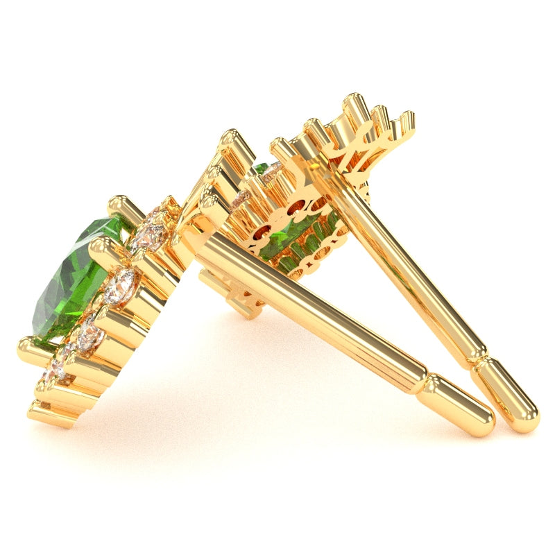 Peridot Diamond Claddagh Motive Stud Earrings in 14k Yellow Gold
