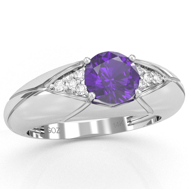 Designer Amethyst Diamond Cocktail Ring In Solid 14k White Gold