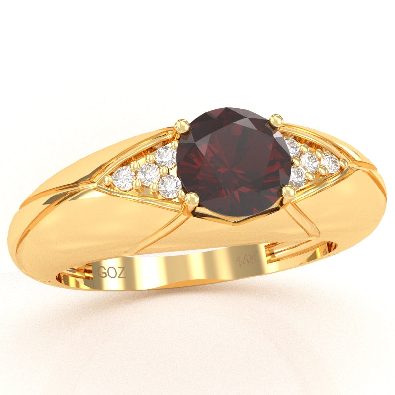 Designer Garnet Diamond Cocktail Ring In Solid 14k Yellow Gold