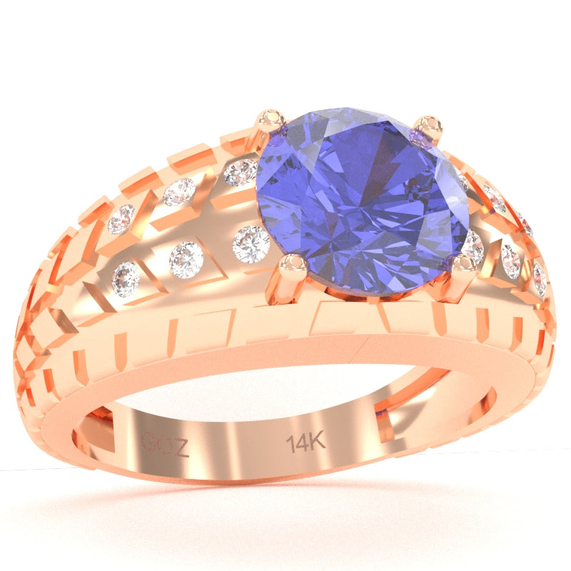 Men's Tire Tread Tanzanite Diamond Ring In Solid 14k Rose Gold