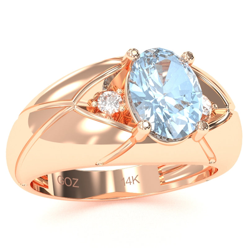 Men's Designer Aquamarine Diamond Ring In Solid 14k Rose Gold