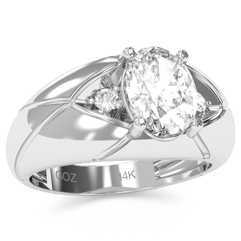 Men's Designer White Topaz Diamond Ring In Solid 14k White Gold
