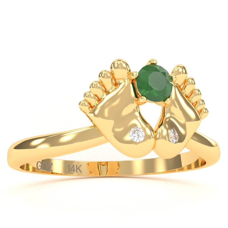 Baby Feet Emerald Diamond Ring In 14k Yellow Gold